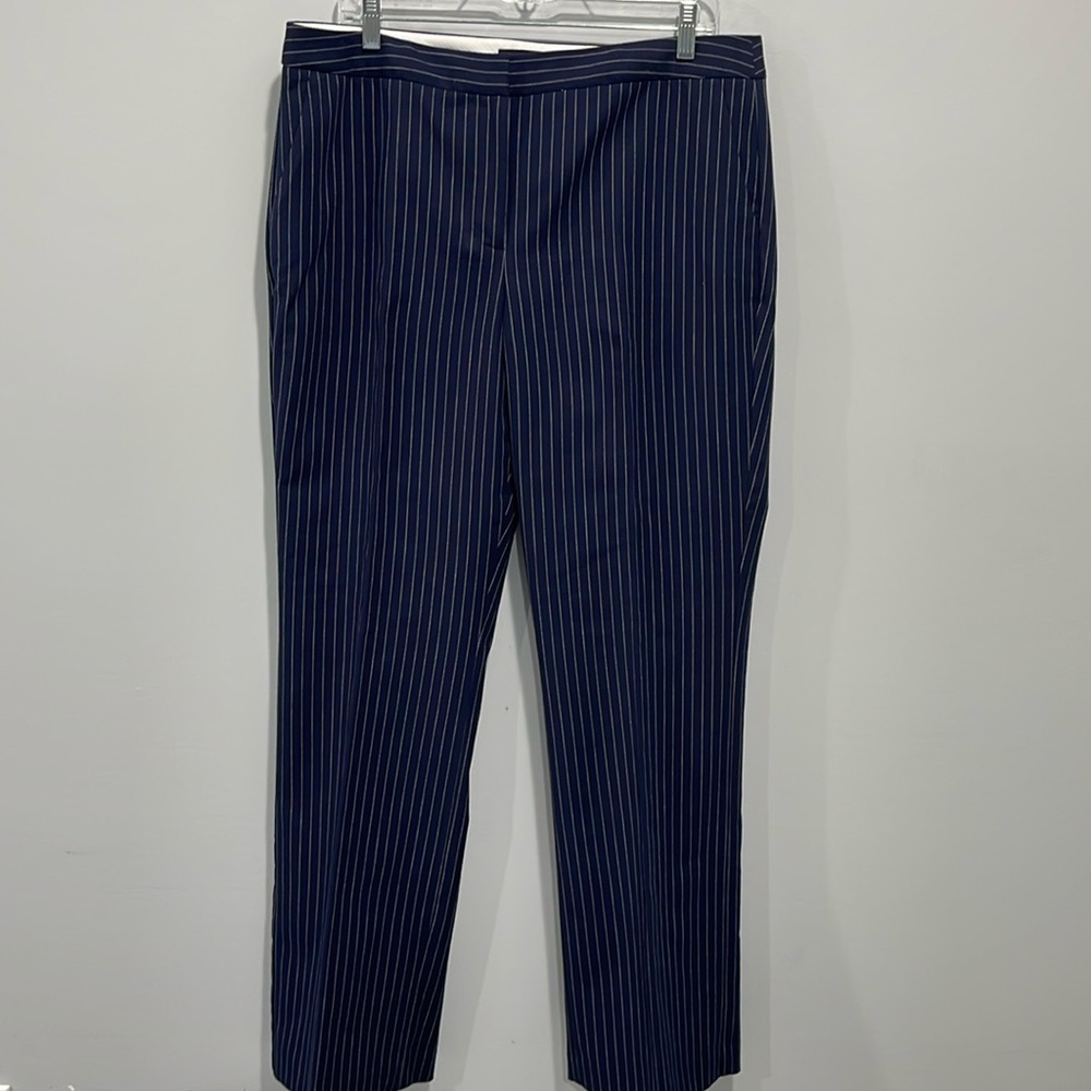 Talbots pants navy blue pinstripe cotton size 12 women’s straight bootcut